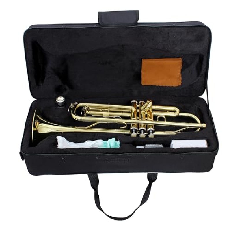 Professional Bb Trumpet, Brass Body, Chrome-Plated Mouthpiece, Gold Lacquer Finish